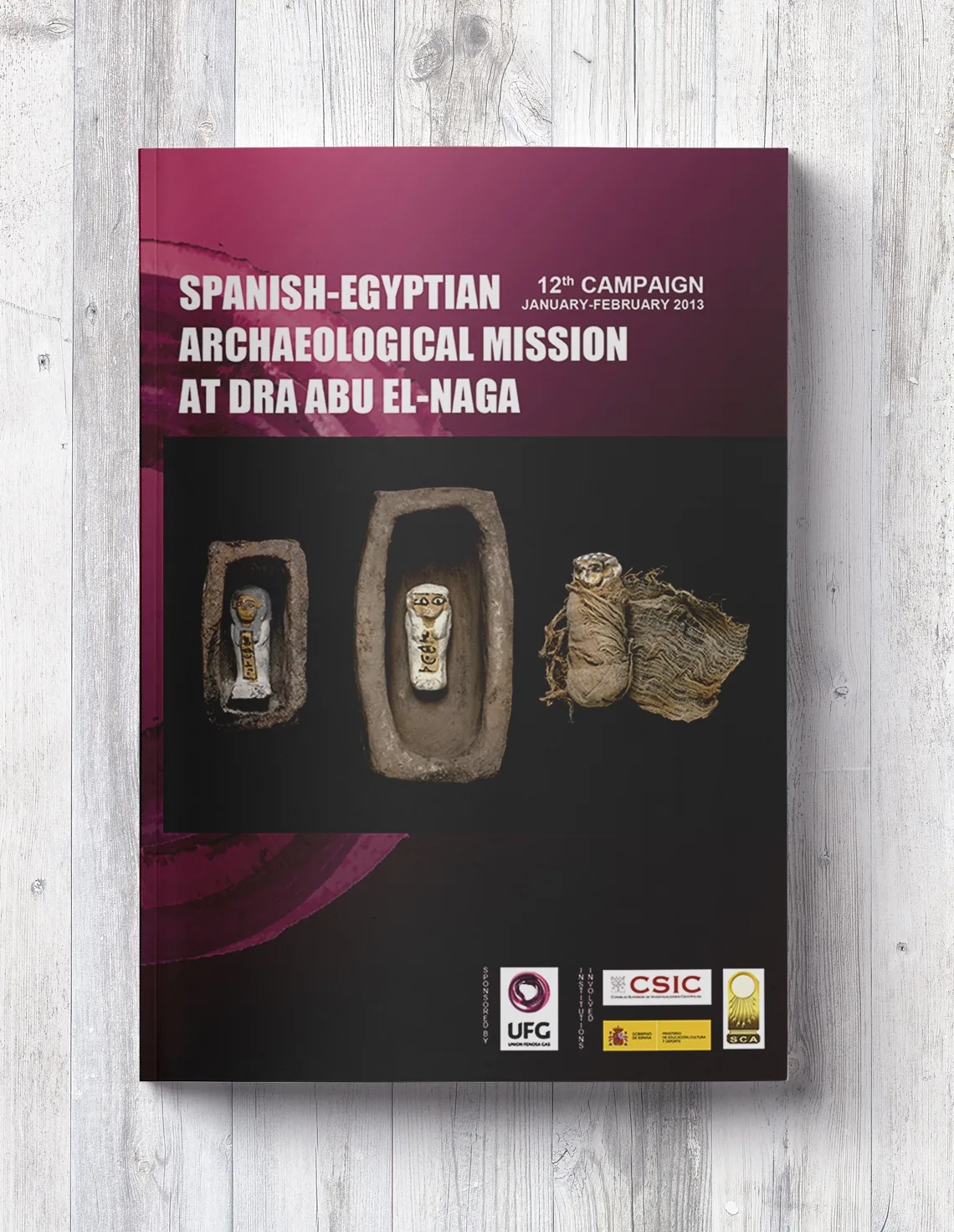 12th campaign dossier, 2013: ushabtis photographed on black under a burgundy band