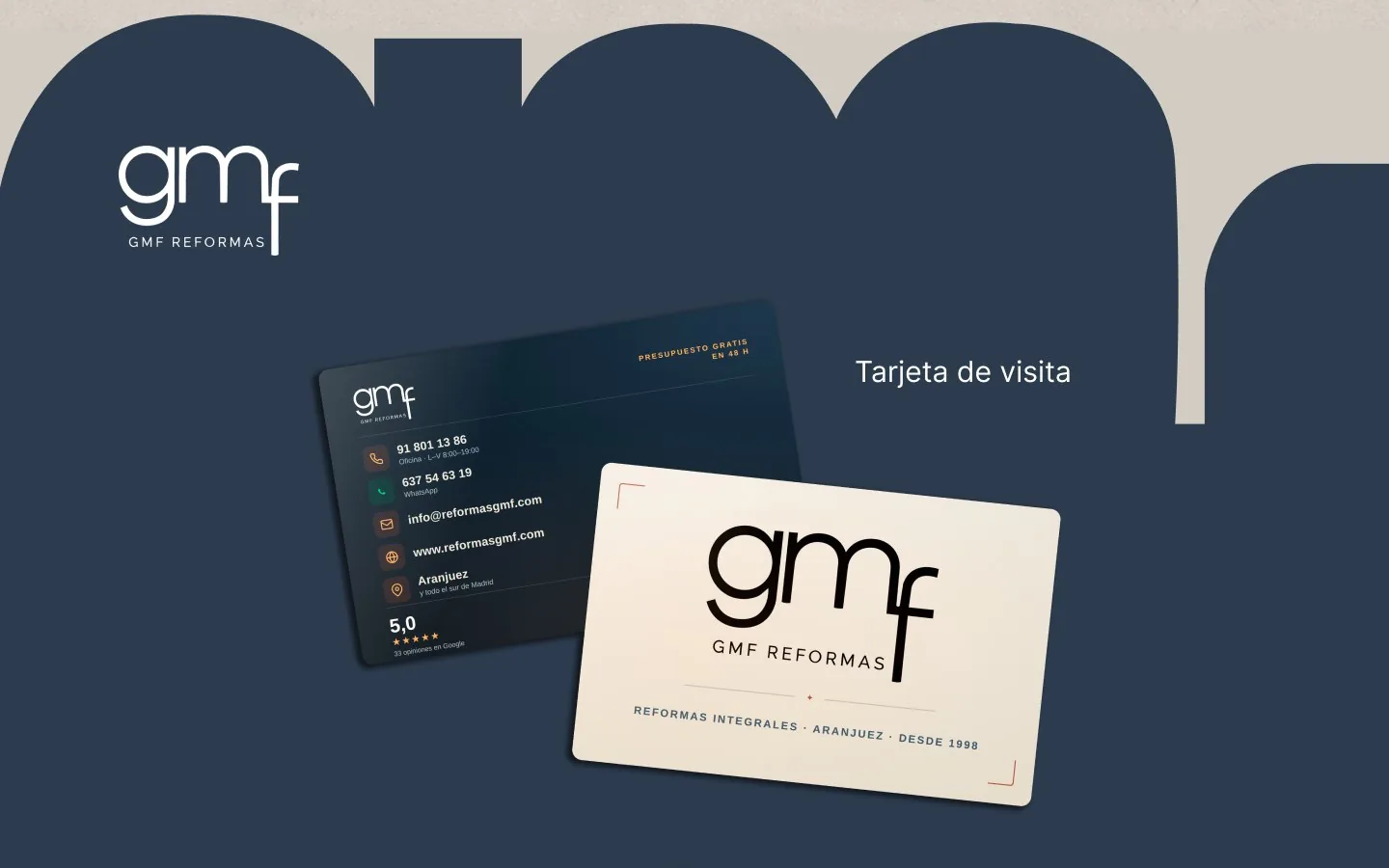 Business card: free quote on the front, contact and rating on the back