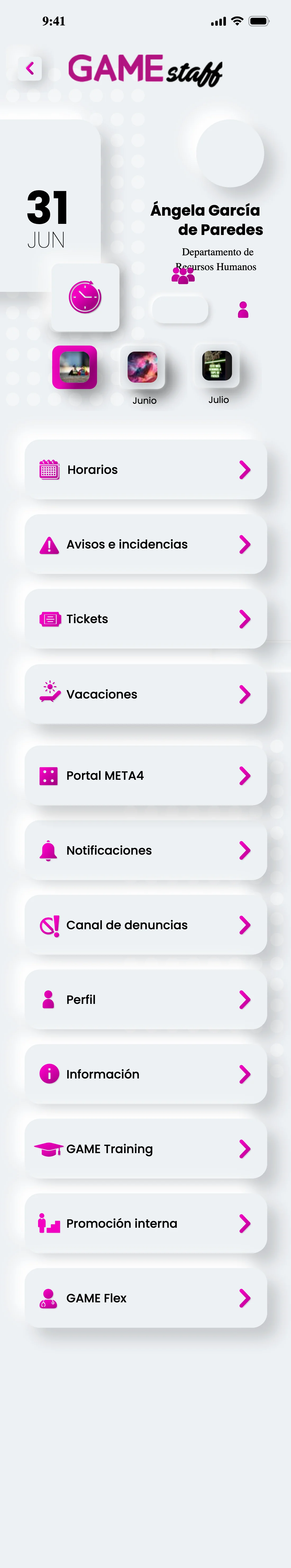 The app's full feature menu, with all twelve entries