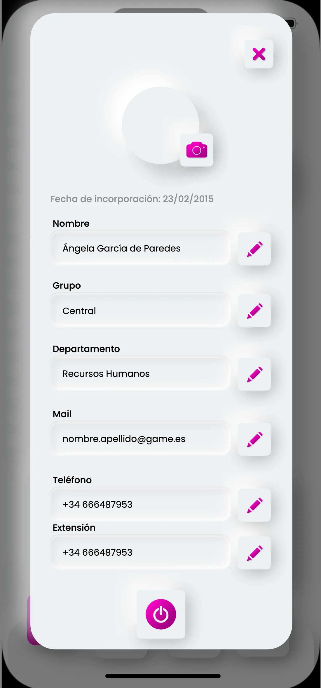 Employee profile with details editable field by field