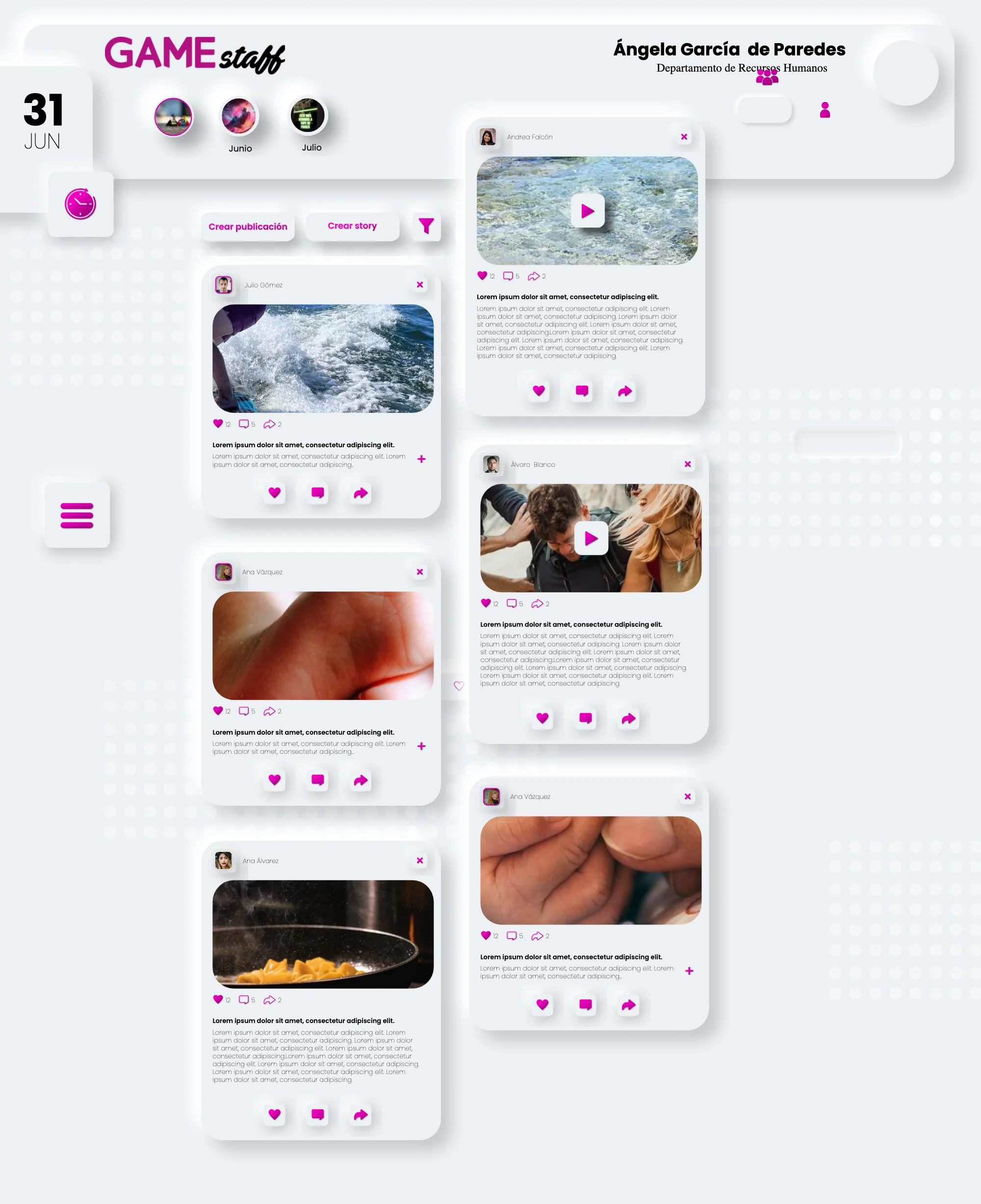 The internal network on desktop, in two columns of posts