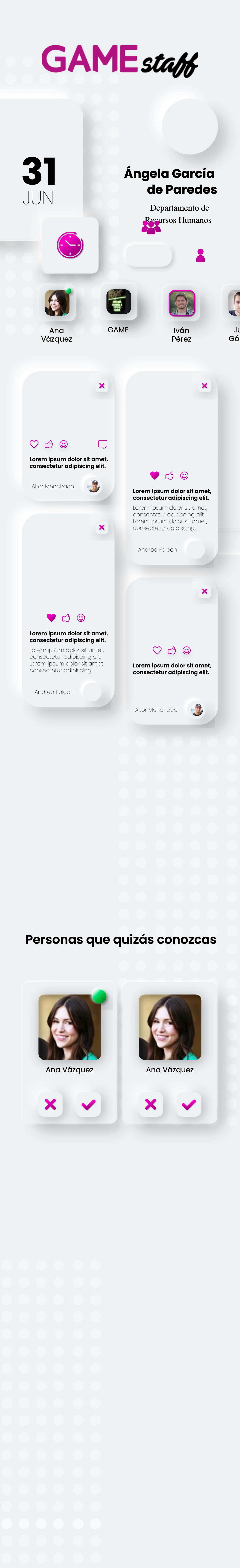 A profile inside the internal network, with posts and suggested people