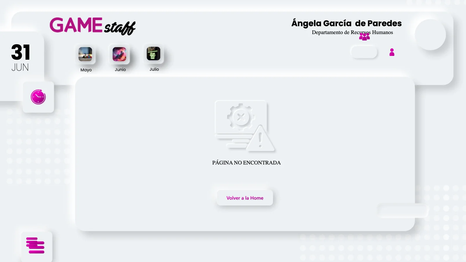 Desktop empty state: page not found, with a button back to the home screen
